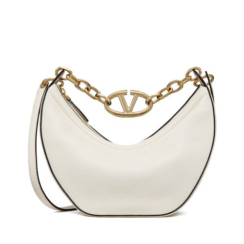 Valentino Small Vlogo Moon Hobo Bag In Grainy Calfskin With Chain 