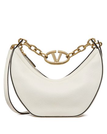 Valentino Small Vlogo Moon Hobo Bag In Grainy Calfskin With Chain